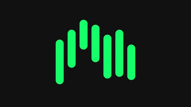 Green audio waveform equalizer animation on 4k black background, for music visualization, and digital sound interface
