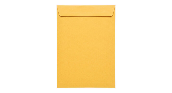A blank yellow manila envelope isolated on a clean white background for professional mailing use
