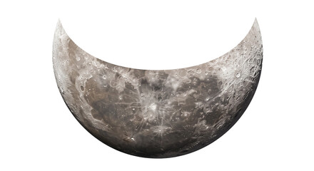 Detailed crescent moon surface with visible craters and lunar maria on a white background © Ophelia