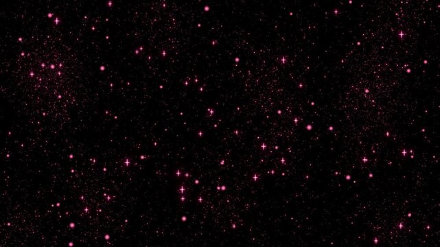 艶やかなローズピンクの星粒が優しく瞬き空間を幻想的に満たすループ動画。春の新作コスメCM、ビューティーサロンLP、女性向けアニバーサリー動画に最適な華やかシネマティック素材
