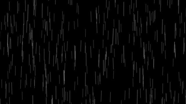 Isolated heavy rain looping animation over black and green screen background.  