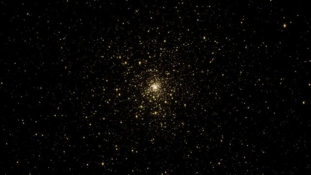 金色の星粒と光の粒子が中央から眩しく爆発し四方へ弾け散るエフェクト動画。祝賀イベントや表彰式オープニング、新春セール告知に最適なゴージャスな輝きを放つシネマティック素材