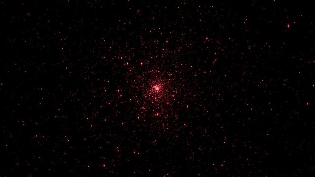 情熱的なルビーレッドの星粒が中央から力強く爆発し広がるエフェクト動画。クリスマスセール、バレンタインキャンペーン、新作発表会のインパクトある演出に最適なシネマティック素材