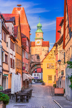 Rothenburg ob der Tauber, Germany. Markusturm and old downtown - Franconia historical region in Bavaria