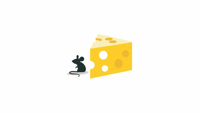 Minimalist illustration of a small mouse looking at a large piece of swiss cheese.