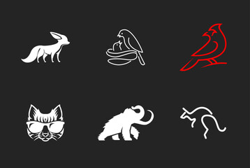 Fototapeta premium Collection of Diverse Animal Logos and Illustrations in a Minimalist Style, Featuring Various Wildlife for Branding