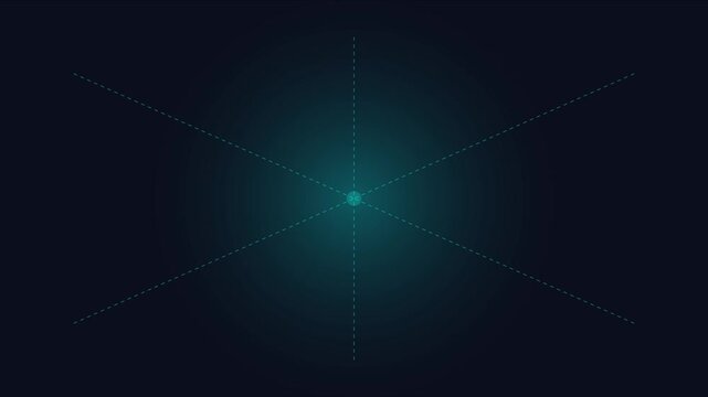 Minimalist abstract tech animation 4k background, with glowing cyan, center point and, radial geometric grid lines