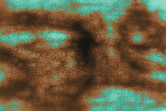 Abstract brown and teal cloud-like patterns with subtle grunge texture and faint scratches for rustic overlay or creative background design.
