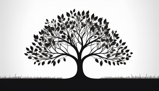tree with leaves silhouette on white background