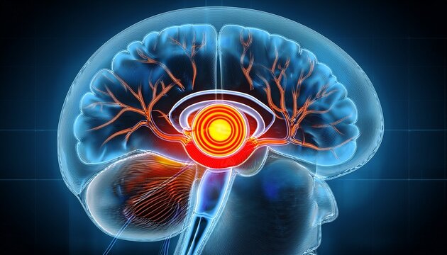 brain scan with pituitary highlight