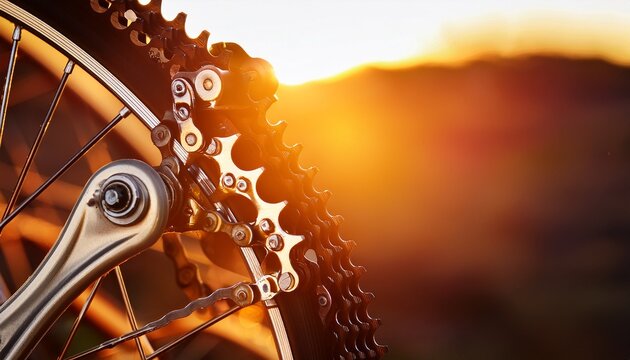 intricate bicycle gears and chain mechanism in warm light
