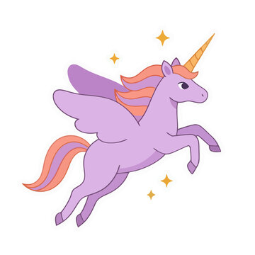 Purple winged unicorn with golden horn and sparkles