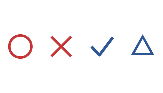 Grading mark set circle cross check and triangle in red and blue