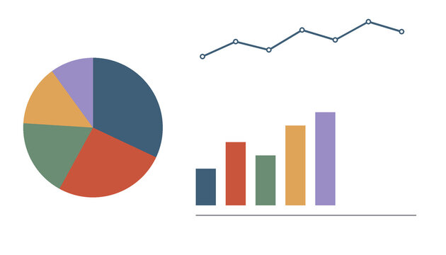 Blank chart template set pie bar and line graph in muted colors