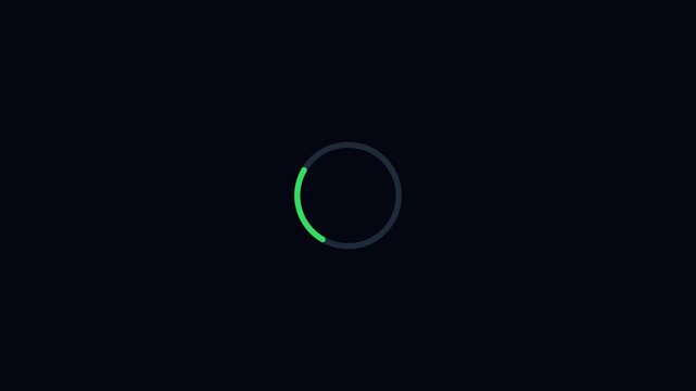 Minimalist green loading circle animation on dark 4k background, for web interface, and app progress tracking