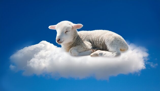 sleeping lamb on clouds serene nature scene dreamy