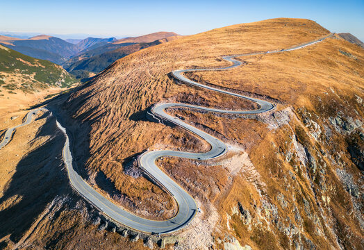 Ranca, Carpathian Mountains. Aerial view of Transalpina, highest alpine road in Romania (2415 m