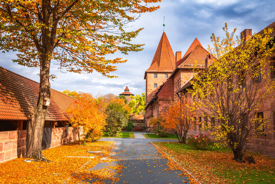 Nuremberg, Germany. Schlayerturm and old town, autumn beautiful colors.
