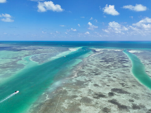 Boat heading to the Islamorada Sandbar through the Whale Harbor Channel at Islamorada in the Florida Keys.	