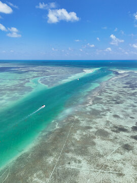 Boat heading to the Islamorada Sandbar through the Whale Harbor Channel at Islamorada in the Florida Keys.	