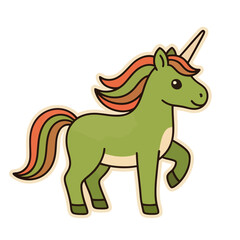 Cartoon green unicorn with orange and brown mane and tail © galarino