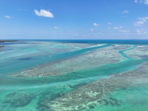 Multiple channels leading to and from the popular Islamorada Sandbar at Islamorada in the Florida Keys.