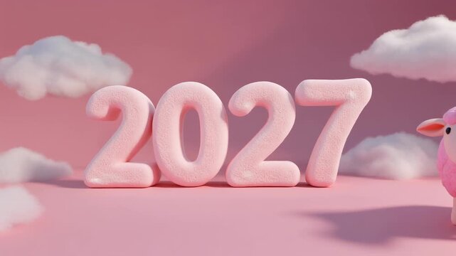 2027 New Year Celebration with Pink Sheep 4K Generative AI