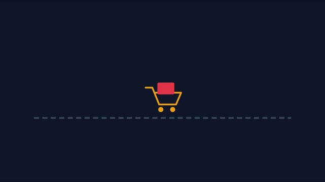 Minimalist shopping cart animation moving on dashed line for e-commerce and online retail marketing concepts 4k