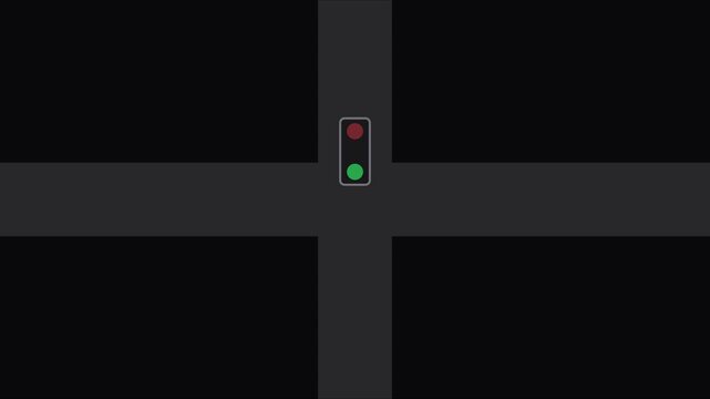 Minimalist traffic light signal changing from red to green at intersection crossroad animation 4k stop
