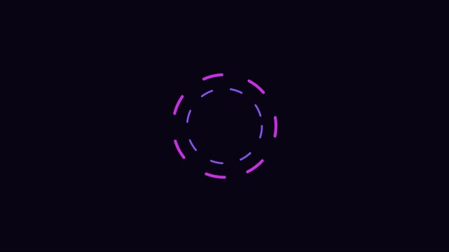 Neon purple circular loading spinner animation with rotating dashed lines for ui 4k progress circle