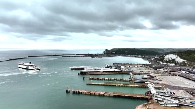 Port of Dover from a drone, White Cliffs, Dover, Kent, England, United Kingdom