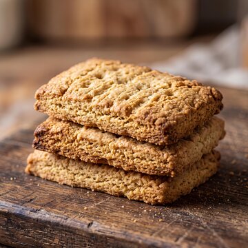 Stack of Delicious Oatmeal Cookies on Wooden Surface.