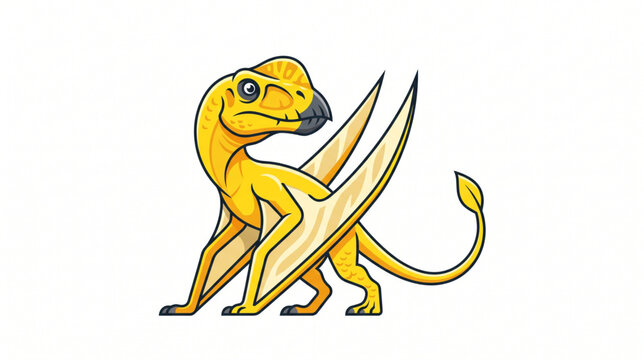 Yellow flying dinosaur dimorphodon vector illustration isolated on white background