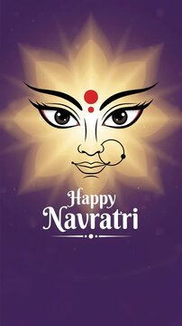 Happy Navratri festival greeting with glowing goddess eyes motion graphic, ai generated