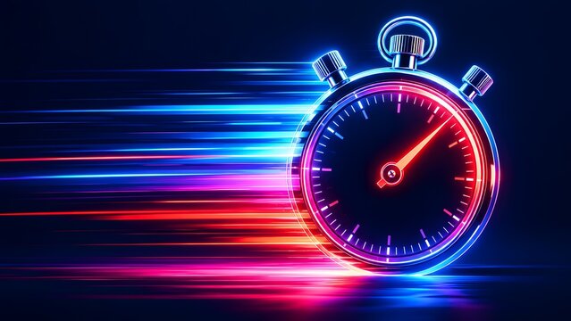 Glowing Stopwatch in Rapid Motion Representing Low Latency and High Speed Data Processing