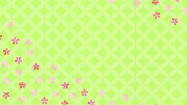 Green pattern with scattered pink cherry blossoms 4K