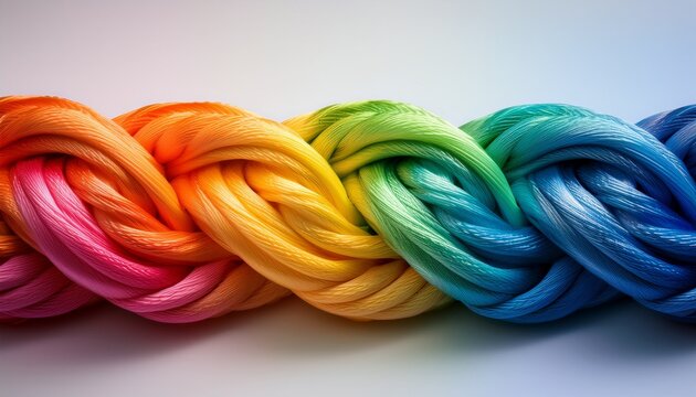 colorful twisted rope featuring a vibrant rainbow gradient on a light background