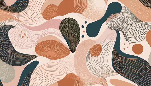 abstract neutral colored seamless pattern featuring organic fluid shapes in modern japandi aesthetic