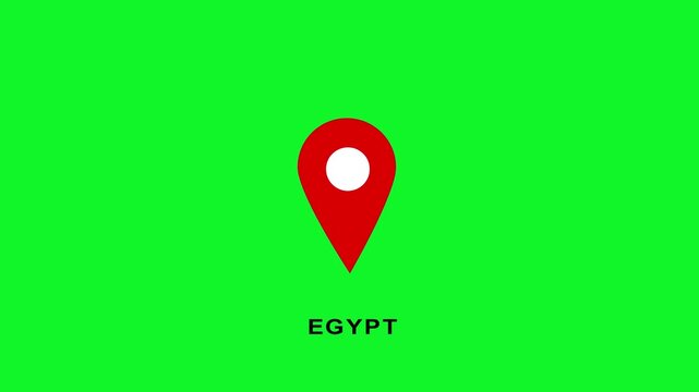 Egypt red map pin marker animation on green screen chroma key background, location marker gps, pin destination
