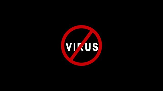Stop virus prohibited sign animation on black background, health safety and medical concept