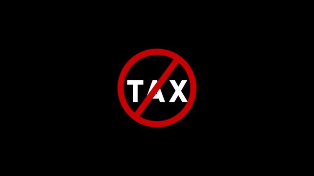No tax red prohibition symbol animation on black background, showing financial freedom, and tax exempt concept