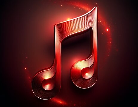 shiny red musical eighth note symbol on a dark background