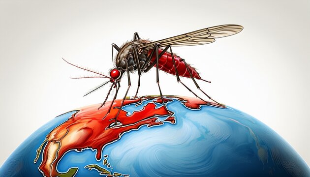 world malaria day close up mosquito sucking blood on earth globe conceptual image with white background