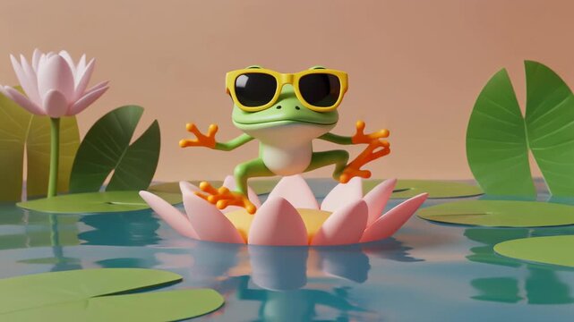 Stylish 3D Frog on Lotus 4K Generative AI