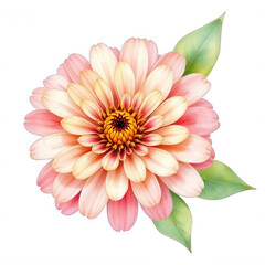 Fototapeta premium Beautiful pink zinnia flower with leaves on black background