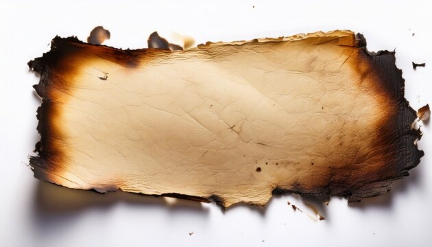 old paper with burnt edges on white background