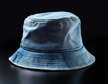 stylish denim bucket hat on black background