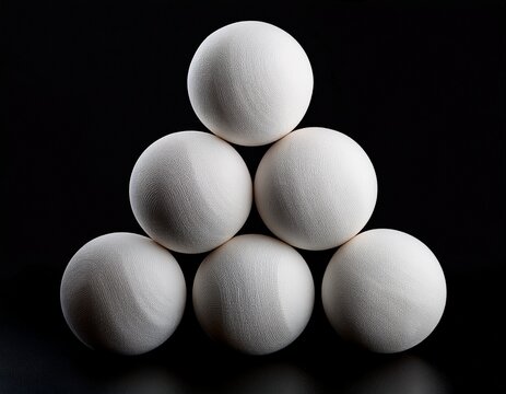 stack of five round white textured objects on a black background
