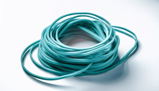 turquoise rubber band resting on white surface for simple office tasks and organization needs