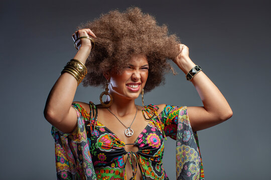 Coping with Stress a Frustrated Retro Woman Pulling Her Hair in Anger